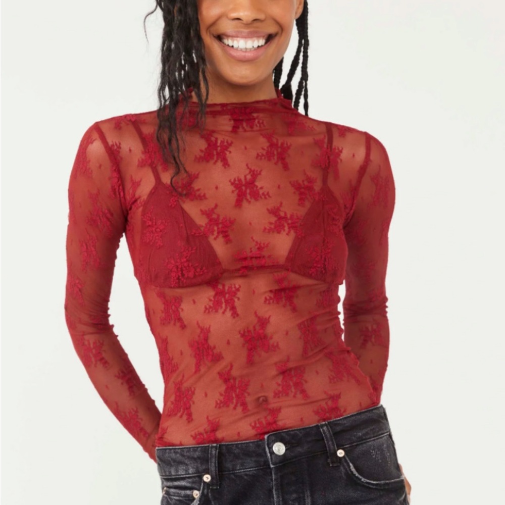 FREE PEOPLE Lady Lux Layering Top RED XS